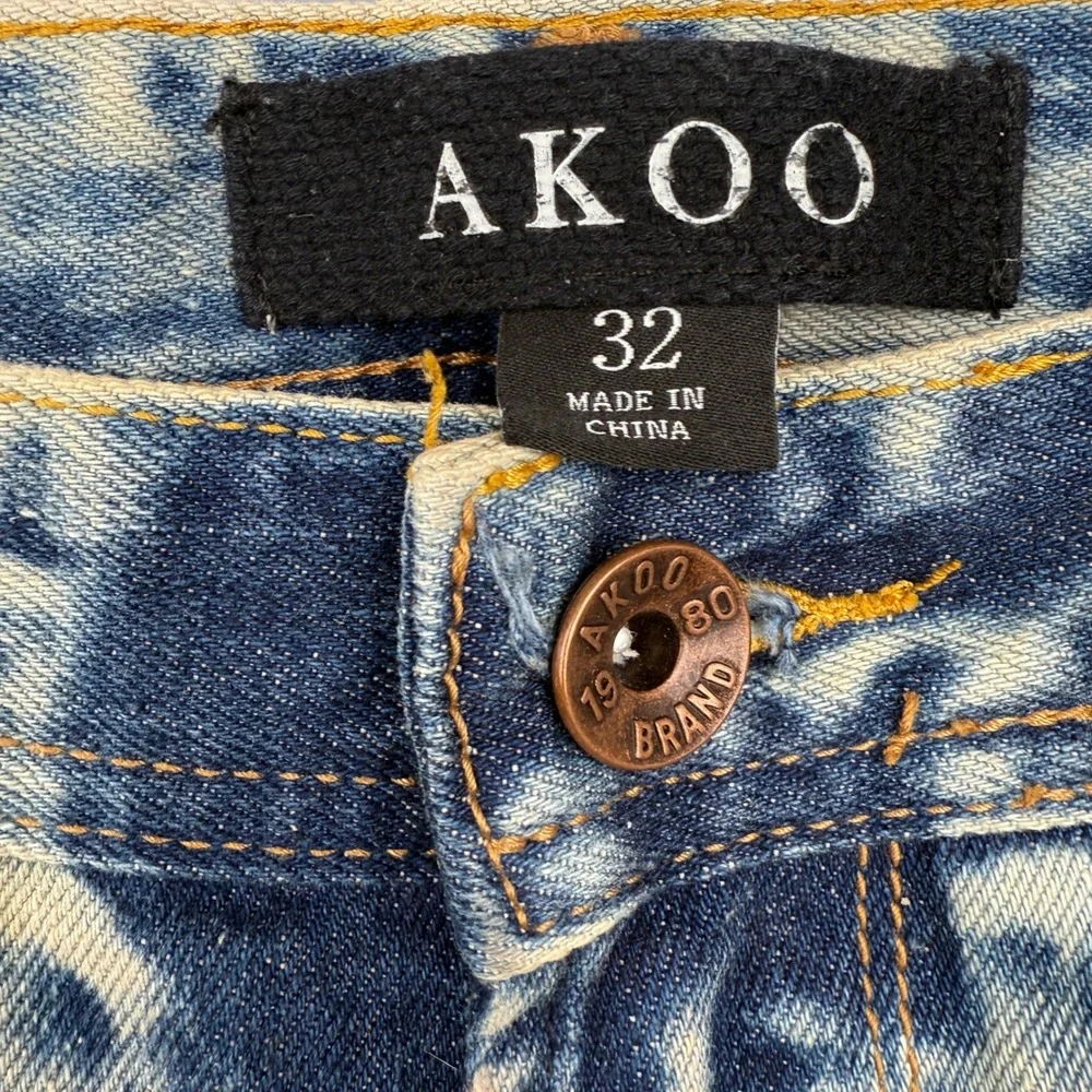 Akoo Jeans 32x31 Distressed Bleach Wash Paint Splatter Denim Hip‎ Hop Streetwear - Picture 3 of 12